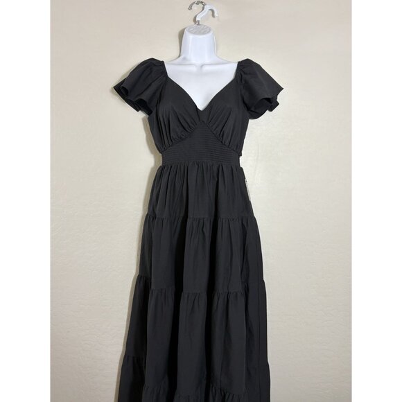NWT Express Maxi Dress Women’s Tiered V-neck Smocked Waist black Witchy S Gypsy - Picture 5 of 12